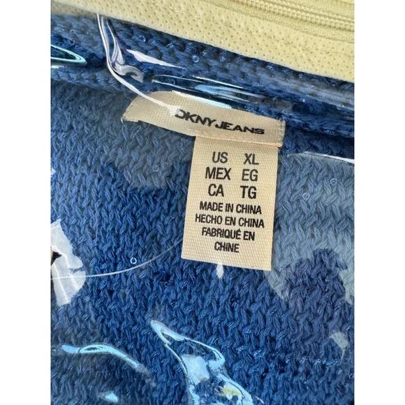 DKNY Jeans Womens Sequin V-Neck Sweater XL Blue Light Soft Comfortable - Picture 7 of 11